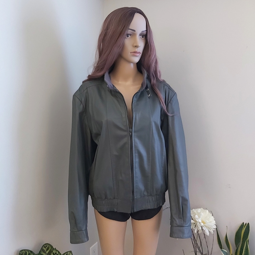 Mario Delfino vintage leather bomber jacket gray zip up moto biker